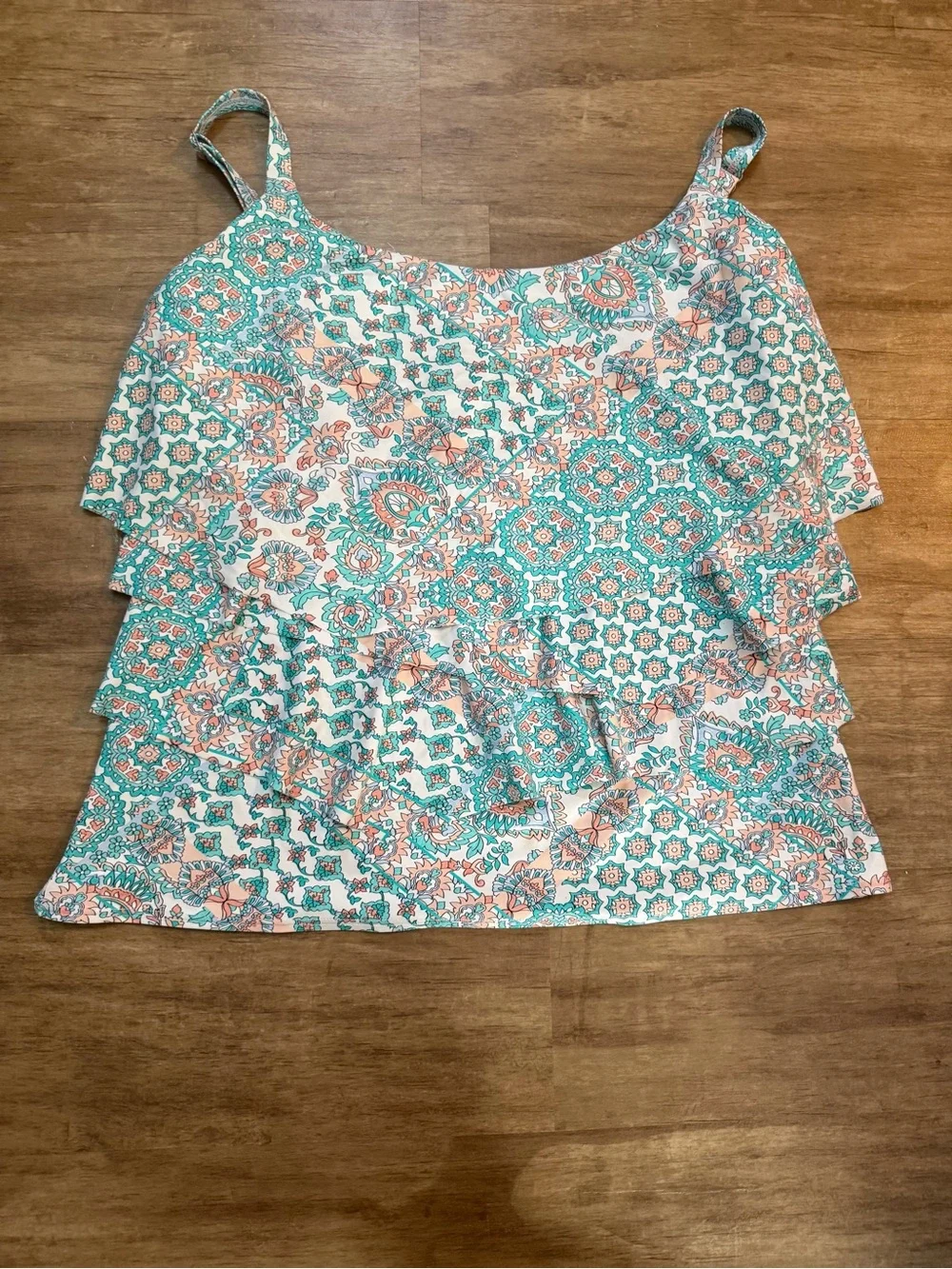Coco Reef Turquoise & Coral Ruffle Tankini Top